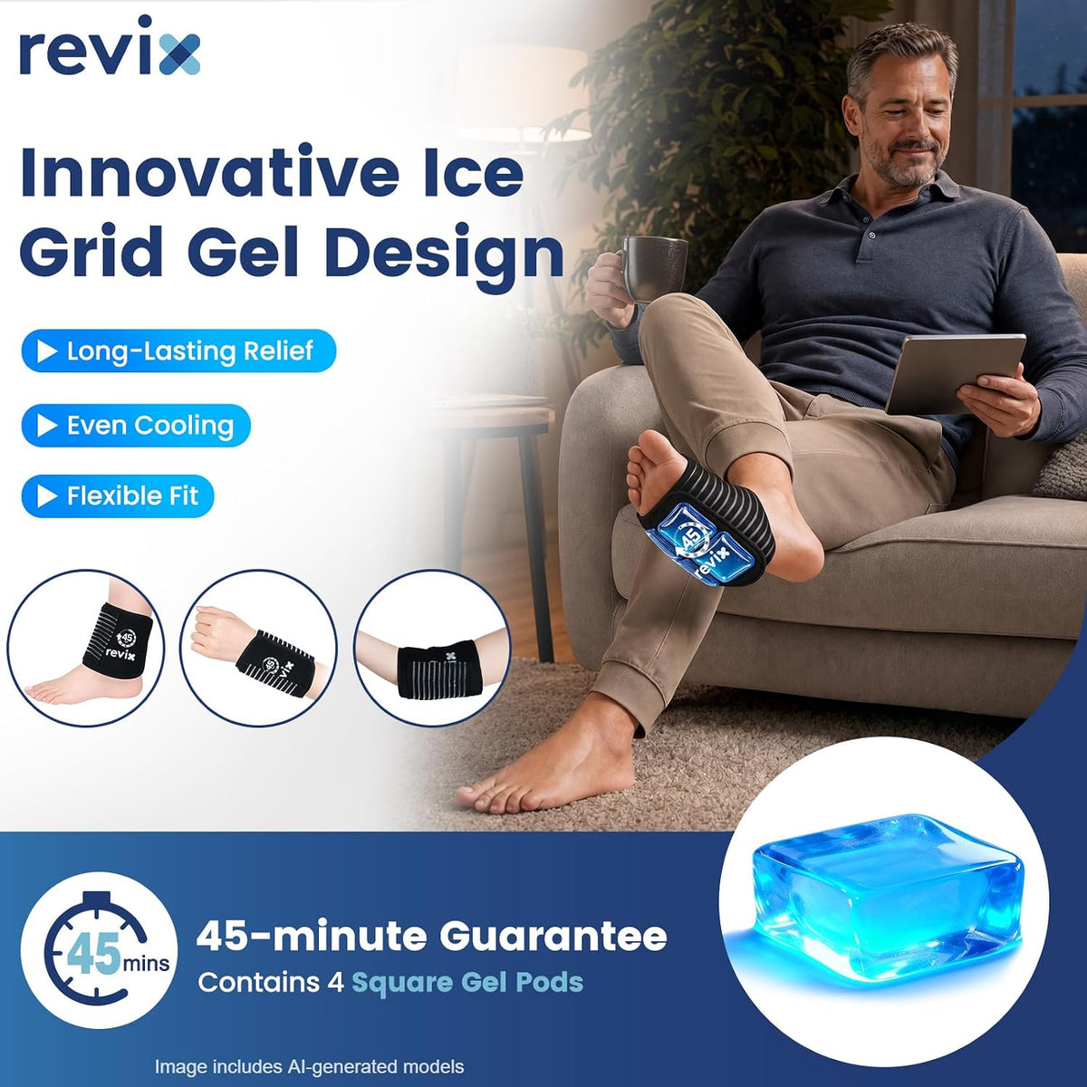 REVIX Foot Ice Pack Wrap for Plantar Fasciitis, 45-Min Cold Therapy