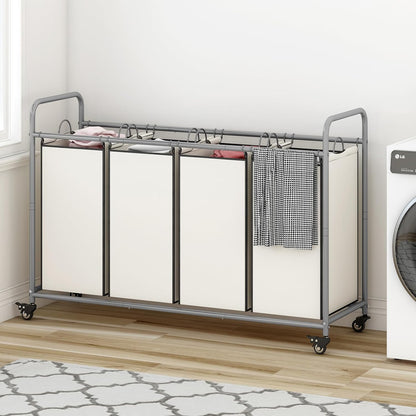 LINZINAR 3 Section Laundry Hamper, Black Laundry Basket 135L Laundry Sorter | Laundry Room Organization with Heavy Duty Rolling Lockable Wheels and Removable Bag, Bedroom Laundry Cart for Clothes Storage