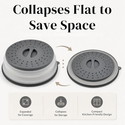 10.5" Collapsible 2-in-1 Silicone Microwave Splatter Cover, Foldable, Grey