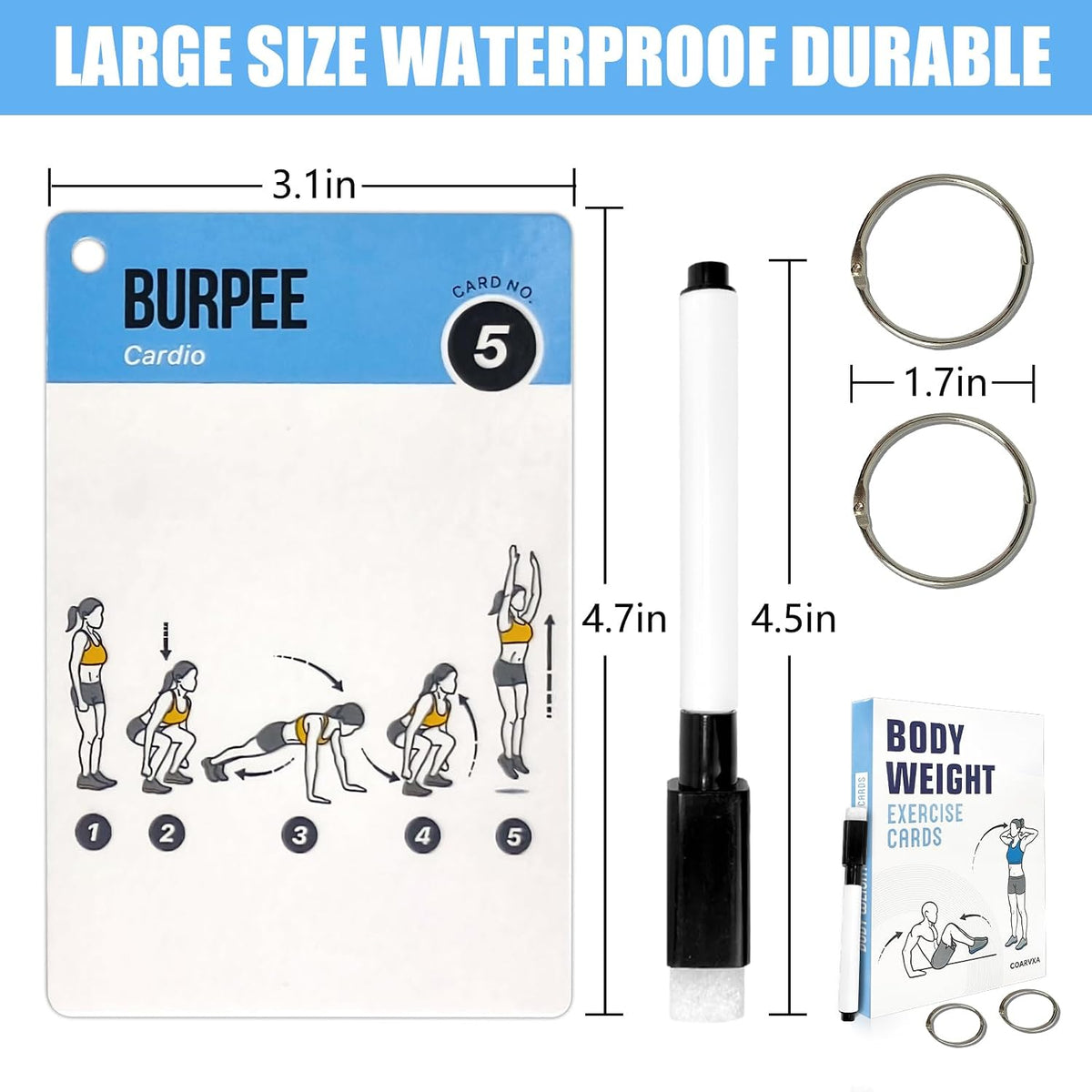 Bodyweight Workout Cards for Women & Men-50 Bodyweight Workout Cards，Includes 2 Rings& Dry-Erase for Easy Organization-Home, Gym or Studio (Bodyweight)