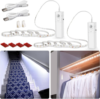 WOBANE Motion Sensor Stair Strip Lights,Rechargeable LED Closet Light,White