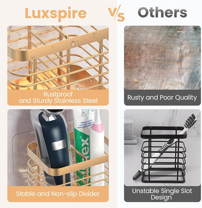 Luxspire Toothbrush Holders for Bathroom, Stainless Steel, 6 Slots, Black | Toothbrush Holders With Drainage, For Bathroom Countertop & Kitchen Sink, Bathroom Accessories
