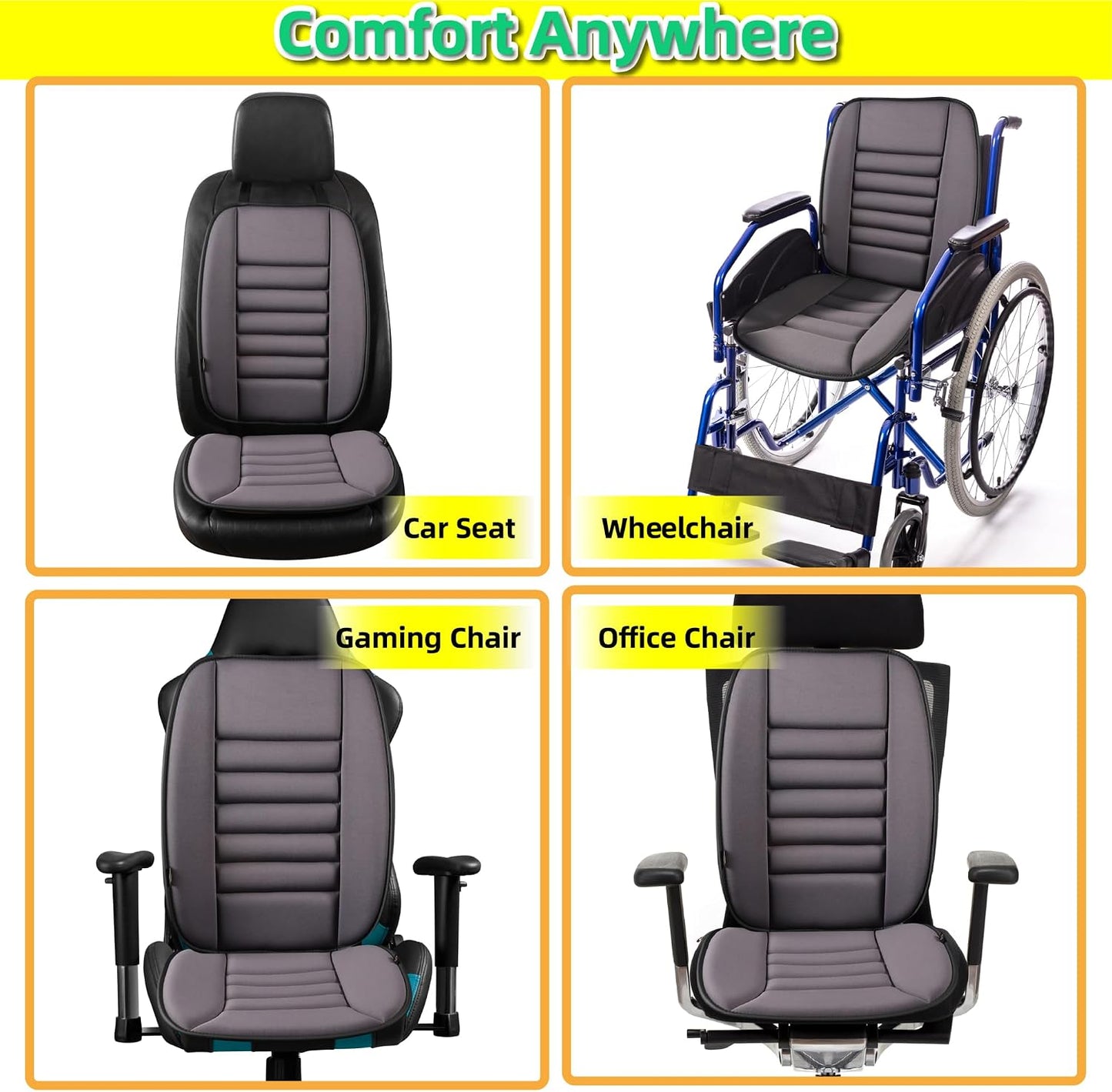 kingphenix Car Seat Cushion with Back Support Pillow, Memory Foam, Black | Memory Foam Car Cushion for Long Driving, Truck, Office Chair, Tailbone and Lower Back Support