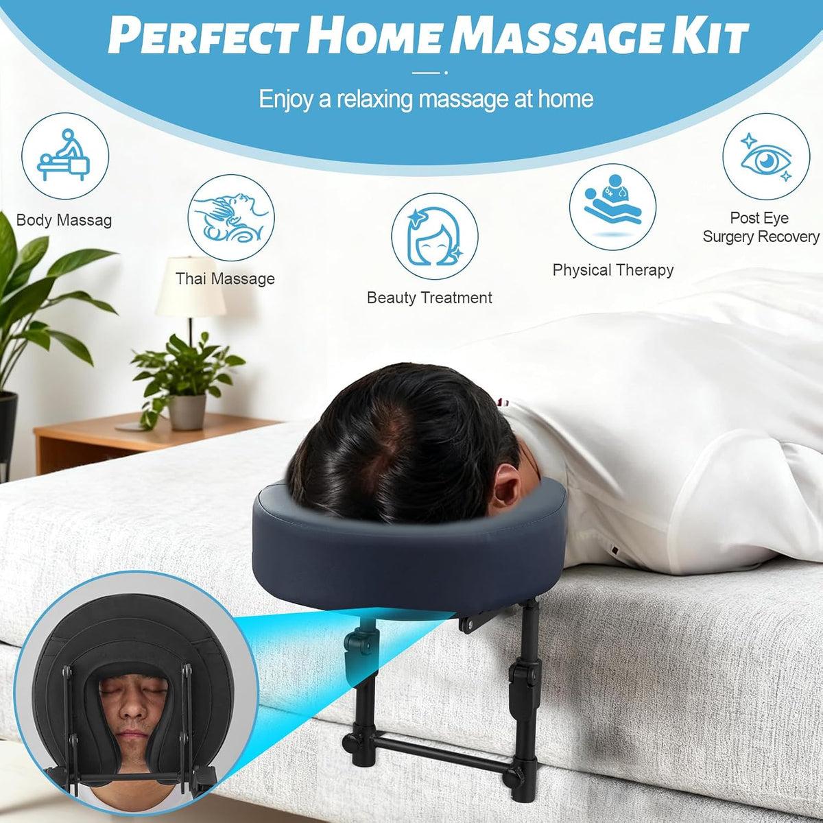 Massage Headrest for Bed, Head Holder & Face Cradle with Face Down Pillow