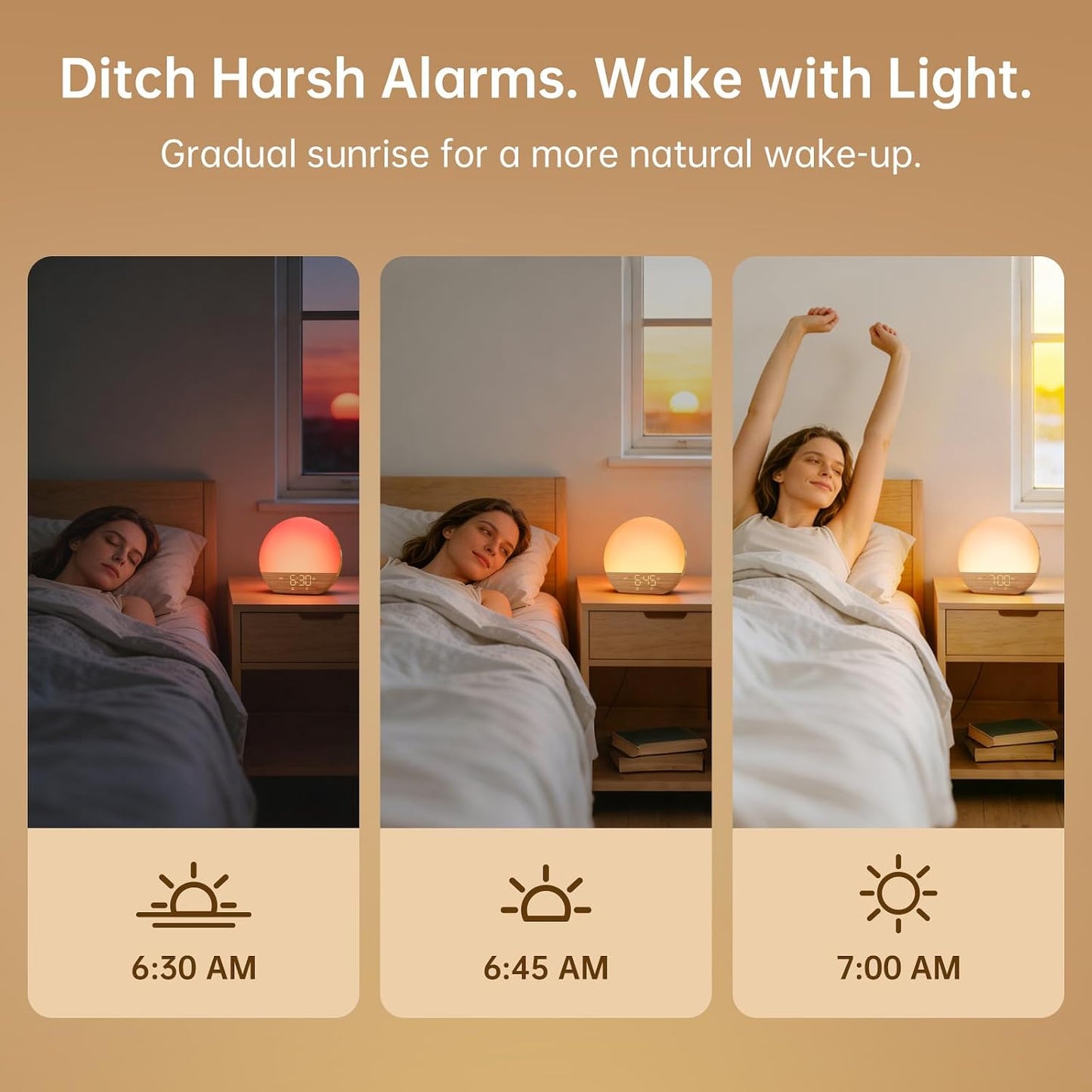 Sunrise Alarm Clock with Sound Machine: Gradual Wake Up Light with Sunrise Simulation - White Noise Machine with Bluetooth Speaker for Sleeping - Dimmable Night Light for Adults Kids Baby Bedroom