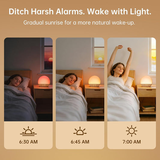 Sunrise Alarm Clock with Sound Machine: Gradual Wake Up Light with Sunrise Simulation - White Noise Machine with Bluetooth Speaker for Sleeping - Dimmable Night Light for Adults Kids Baby Bedroom