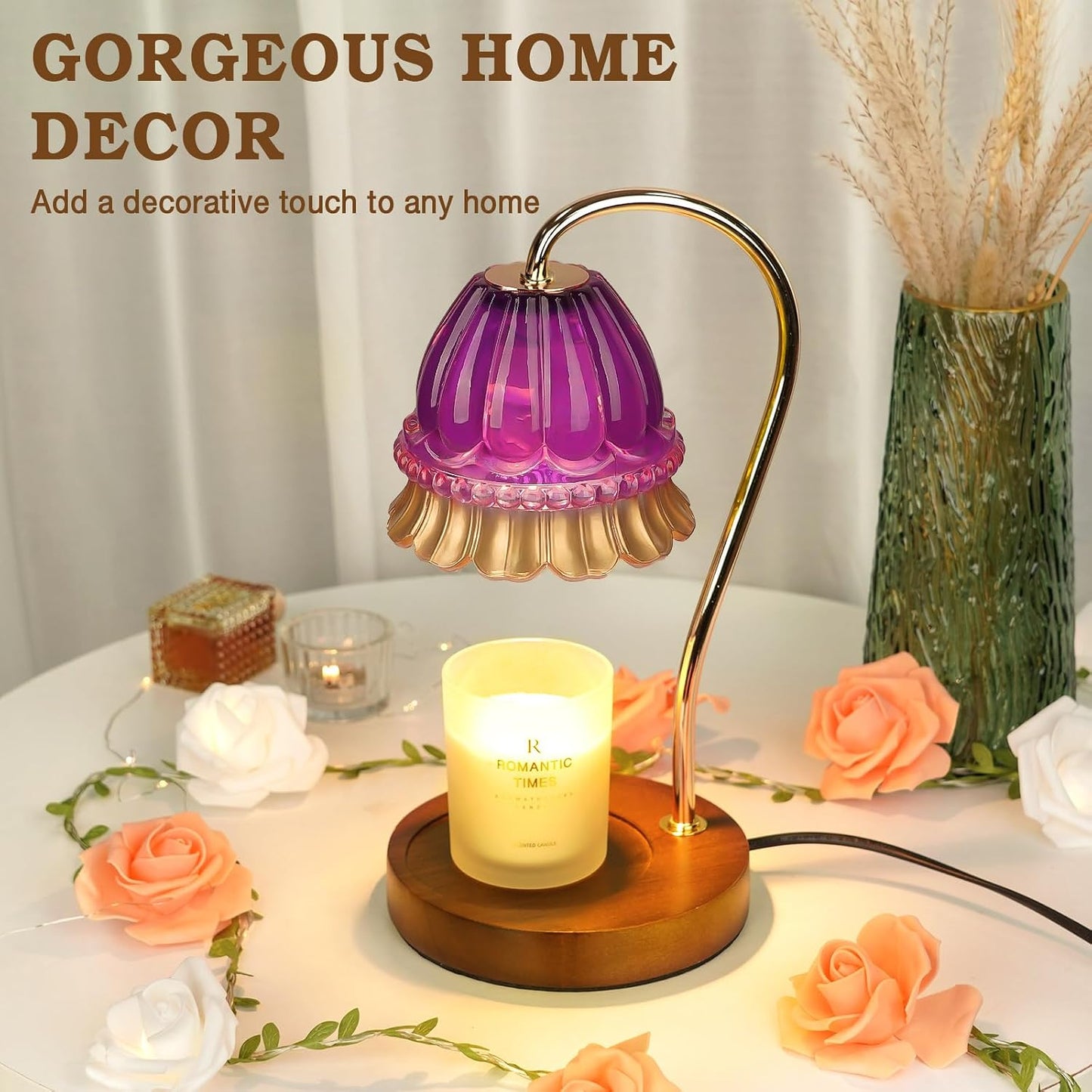Funistree Flower Candle Warmer Lamp with Timer, Dimmable Candle Lamp Warmer, Christmas Birthday Gifts for Women Mom Her, Housewarming Home Decor, Lotus Wax Warmer for Yankee Candles - Lily Amber