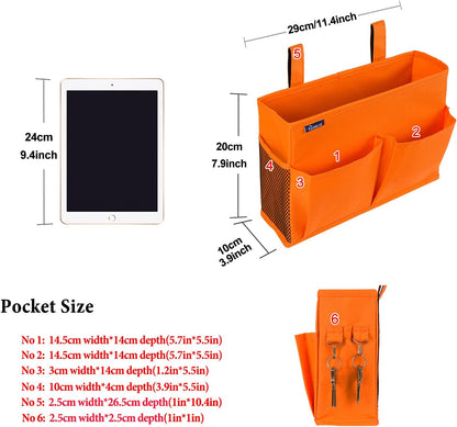 Surblue Bedside Caddy Hanging Organizer Storage Bag Pocket for Bunk, Hospital, College Dorm Rooms, Baby Bed Rails, Camp - 4 Pockets, 2 Hooks (Blue)