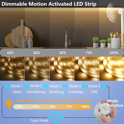 Dual Motion Sensor Light Strip Indoor Under Bed Lights Warm White 16.4Ft | Motion Activated LED Strip Lights, Auto On/Off, Two-End Motion Sensors Night Lighting 12V For Bedside Stair Cabinet Hallway