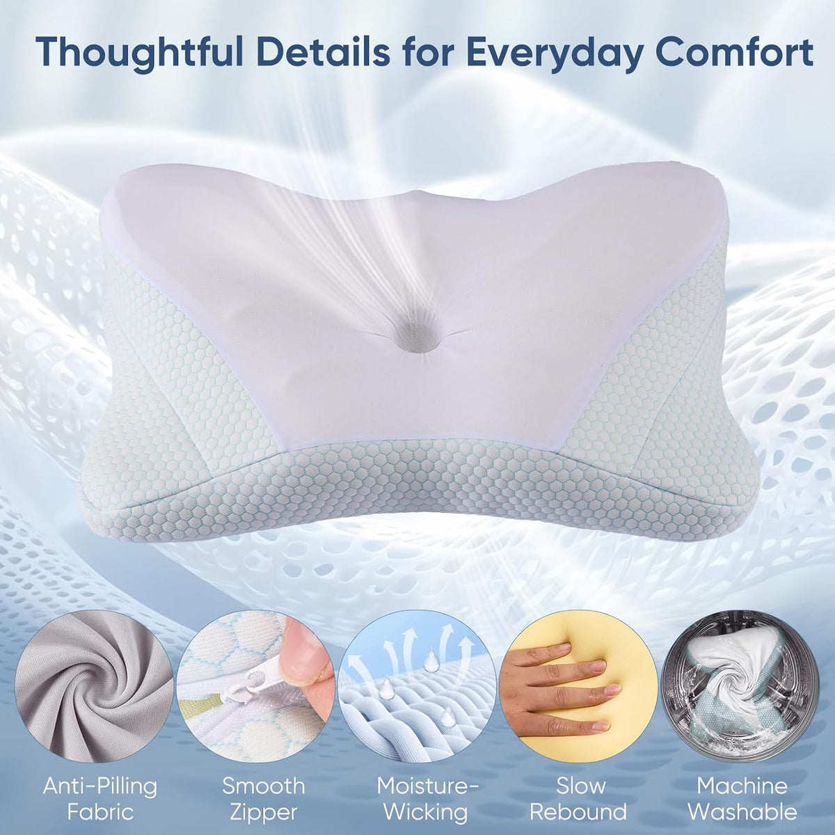 Sweetcrispy Cervical Pillow for Neck Pain Relief, Cooling Memory Foam