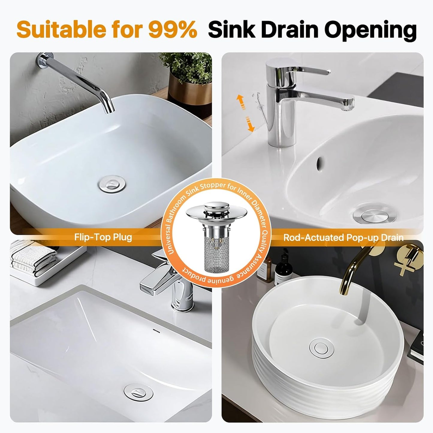 2PCS Bathroom Sink Stopper Hair Catcher, Pop Up Sink Drain Stopper with Strainer & Filter, Universal Drain Plug for Sink Drain & Replacement, Sink Drain Cover with Basket for Bathroom Stopper