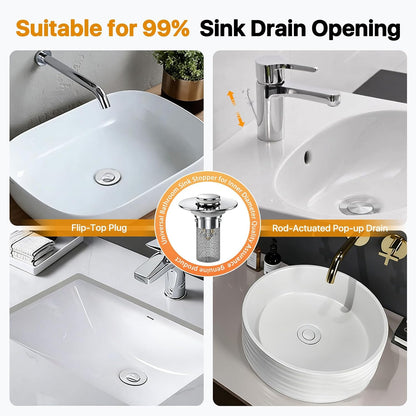2PCS Bathroom Sink Stopper Hair Catcher, Pop Up Sink Drain Stopper with Strainer & Filter, Universal Drain Plug for Sink Drain & Replacement, Sink Drain Cover with Basket for Bathroom Stopper