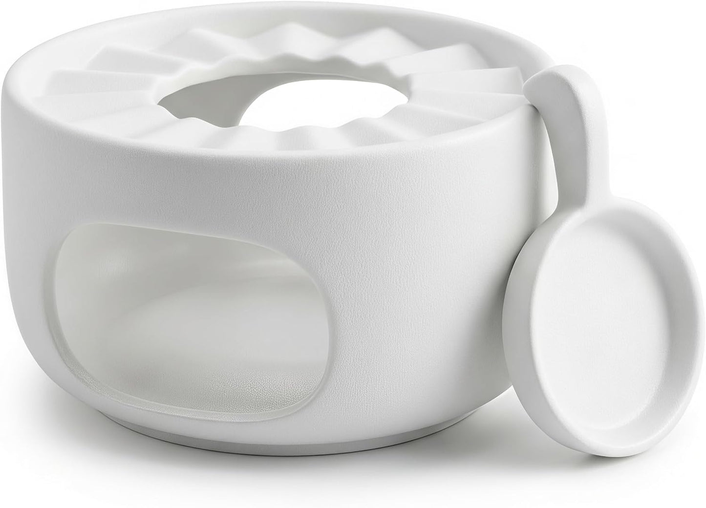 Ceramic Teapot Warmer with Removable Candle Spoon, Tea Pot Warmer Base | Deep matte black finish; 4.72 in low-profile base fits flat-bottom glass or ceramic teapots and uses a standard tealight.