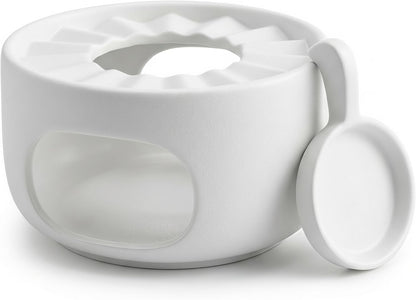 Ceramic Teapot Warmer with Removable Candle Spoon, Tea Pot Warmer Base | Deep matte black finish; 4.72 in low-profile base fits flat-bottom glass or ceramic teapots and uses a standard tealight.