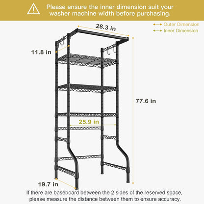 U11 Over Washer and Dryer Shelves, 3 Tiers Laundry Room Storage and Organizer Standing Shelf, Metal Freestanding Clothes Drying Rack, 33.9" W x 19.7" D x 77.6" H, Black