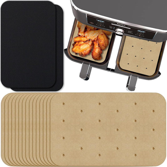 WMKGG Silicone Air Fryer Liners, 2PCS Air Fryer Silicone Liners | Reusable Rectangular Non-Stick Basket Accessories for Ninja Foodi Dual DZ201/DZ401 8-10QT