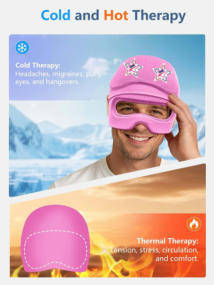Migraine Relief Cap with Slide-Up Eye Mask, Headache Relief Ice Hat | Compression Head Face Ice Pack, Reusable Hot & Cold Gel Wrap for Hangover, Stress, Tension,Puffy Eyes, for Men Wemen Gift