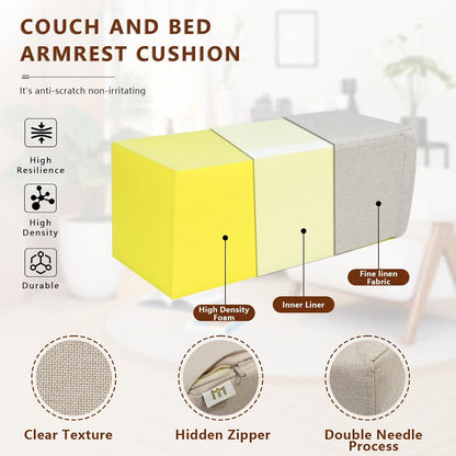2 Pack Couch Arm Rest Pillow, 6''x6''x20'' Faux Leather Waterproof Cover, High Density Foam Armrest Cushion, Removable & Washable Elbow Support for Sofa, Bed, and Armchair (Medium Grey)