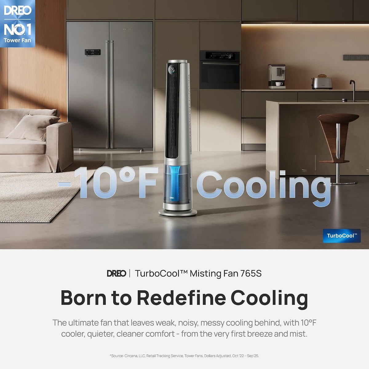 DREO TurboCool Misting Fan 765S, Fans that Blow Cold Air, 10°F Cooling Fan