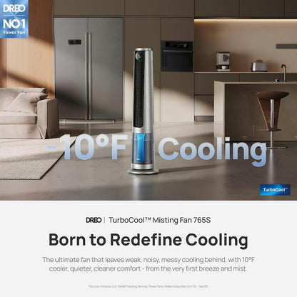 DREO TurboCool Misting Fan 765S, Fans that Blow Cold Air, 10°F Cooling Fan