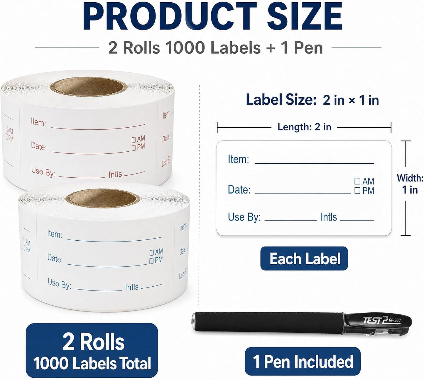 2 Rolls Food Labels Stickers with Pen, Removable Freezer Fridge Labels