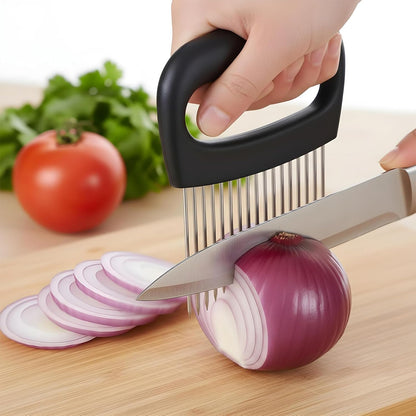 Extra-Large Onion Holder for Slicing Onion Chopper Vegetable Cutter Stainless Steel Tomato Potato Slicer with 16 Long Needles Meat Tenderizer Tool Kitchen Gadget for Potato Lemon Fruit and Meat