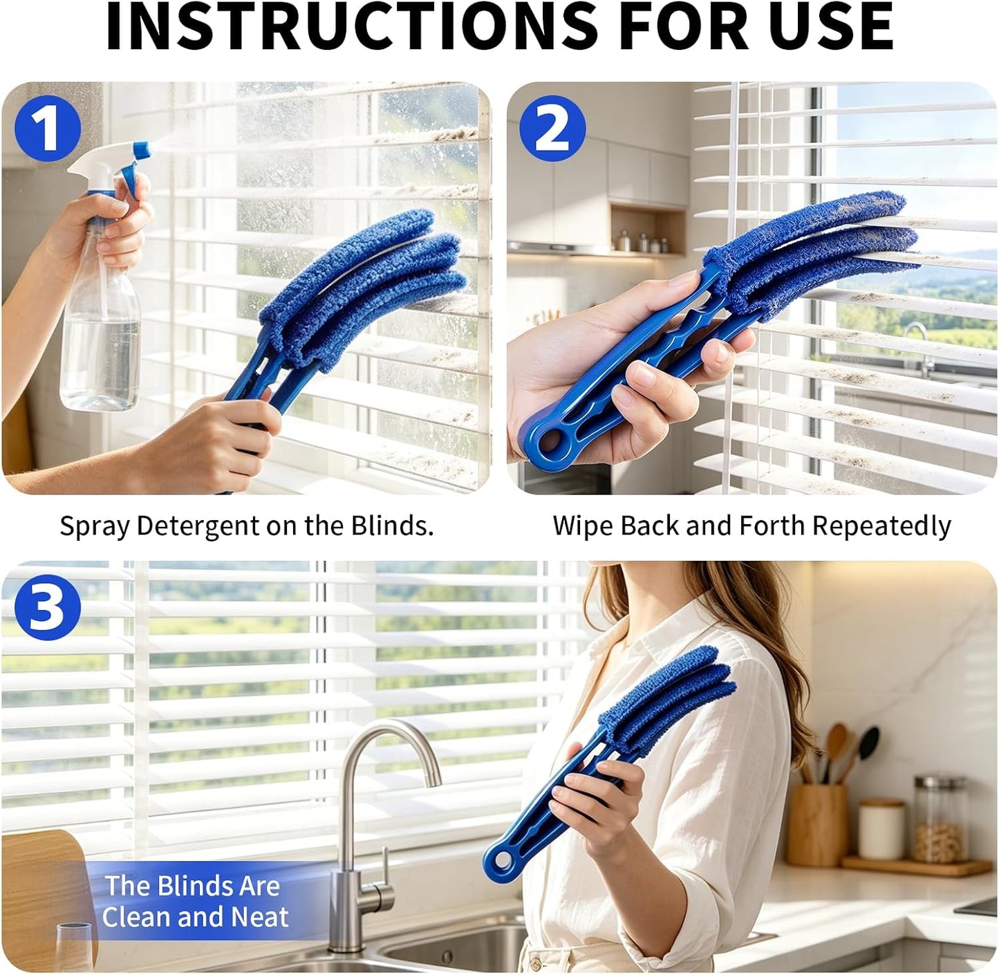 Window Blind Cleaner Duster Brush, 2 Pack with 6 Reusable Microfiber Sleeves for Venetian Blinds, Cleaning Tools for Window Blinds, Air Conditioner Vents, Fans, Car Vent