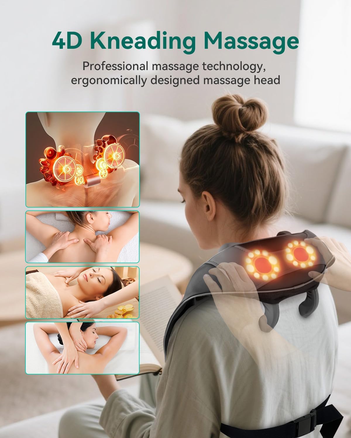 Snailax Cordless Neck & Shoulder Massager with Kneading, Heat, USB-C