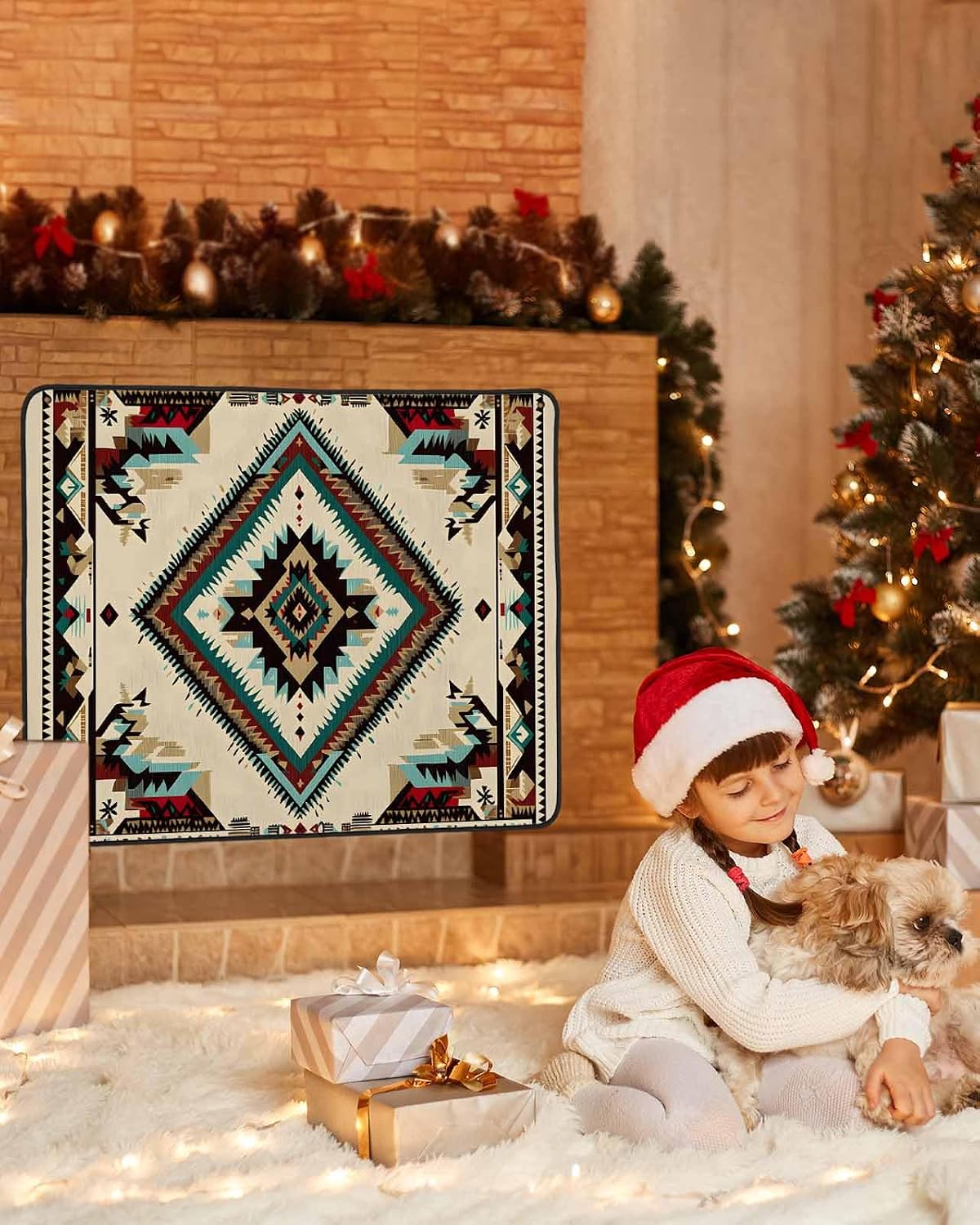 Western Aztec Magnetic Fireplace Cover Decorative Indoor For Brick Fireplace, Rustic Tribal Southwestern Boho Ethnic Insulation Fireplace Blocker Blanket Draft Stop Hot Heat Save Energy, 36"Wx27"H