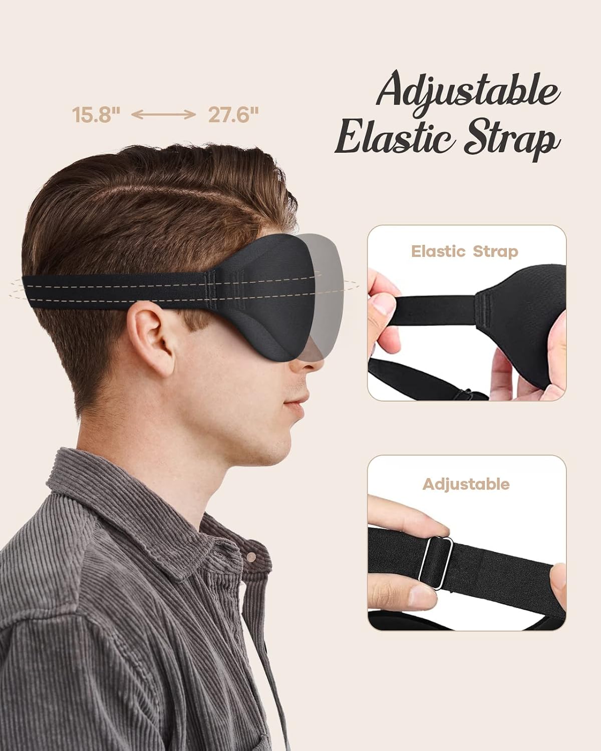 Sleep Mask for Side Sleepers, 3D Contoured Eye Mask for Sleeping, Soft Memory Foam Eye Cover with Adjustable Strap, No Pressure on Eyes, Travel Sleep Mask for Men Women, Shift Work & Naps