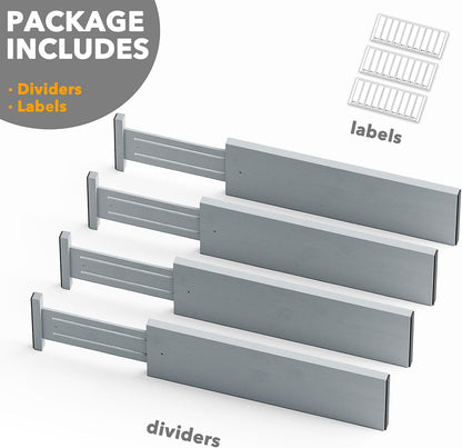 SpaceAid Bamboo 4 Pack Dresser Drawer Dividers, 4.65“ High Adjustable 12.5“-17” Drawer Organizers, Expandable Organization for Clothing, Clothes, Dressers, Black