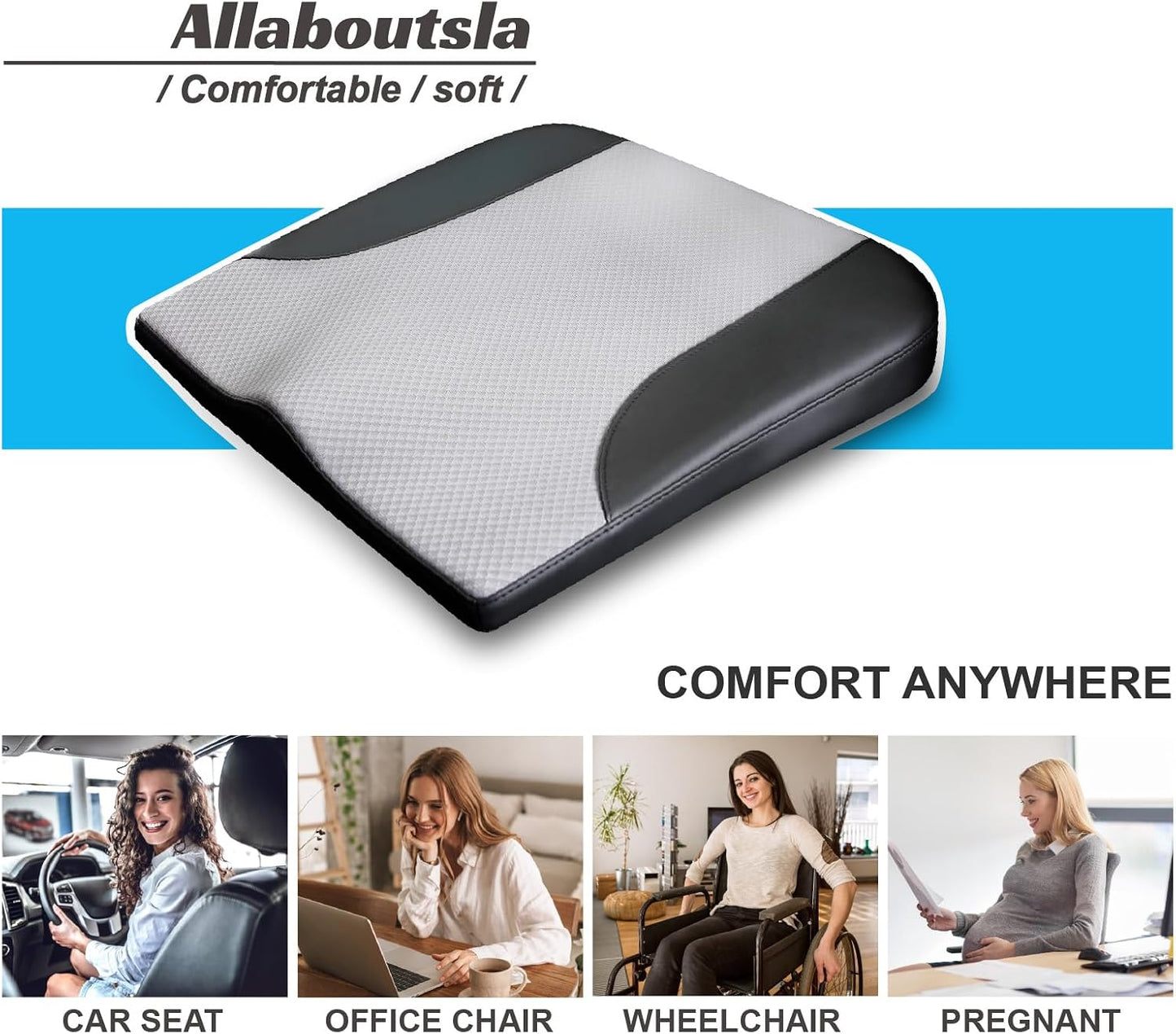 Allaboutsla Car Seat Cushion with Lumbar Support Pillow, Car Back Support | L-Shaped Ergonomic Memory Foam Seat Cushion, Car Seat Cushions for Driving, Driver Cushion and Back Support for Car, B&G