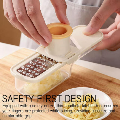 2 Pieces Mini Mandoline Slicer 3 in 1 - Ginger Garlic Grater, Vegetable Chopper with Container, Easy Grip Handheld Kitchen Tool, Safety Guard, for Camping Cooking and Picnic