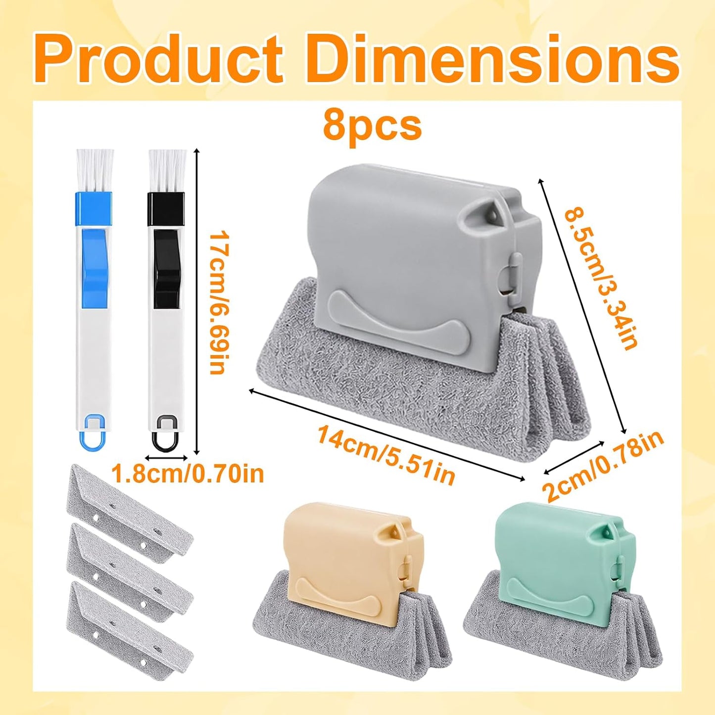 8-Piece Set with 3 Brushes and 2 Scrapers, Window Track Cleaner, Window Track Cleaning Tools for Window Sill Cleaning,Plastic Material Design for Home Maintenance