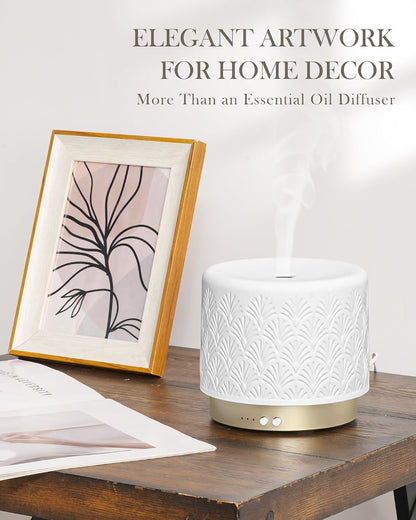 Essential Oil Diffuser - 280ml Ceramic Diffuser for Large Room & Commercial Use, 2.4MHz Aromatherapy Diffuser with Cool Mist Humidifier & Night Light, Ideal for Bedroom, Office, Yoga, Spa, Gifts