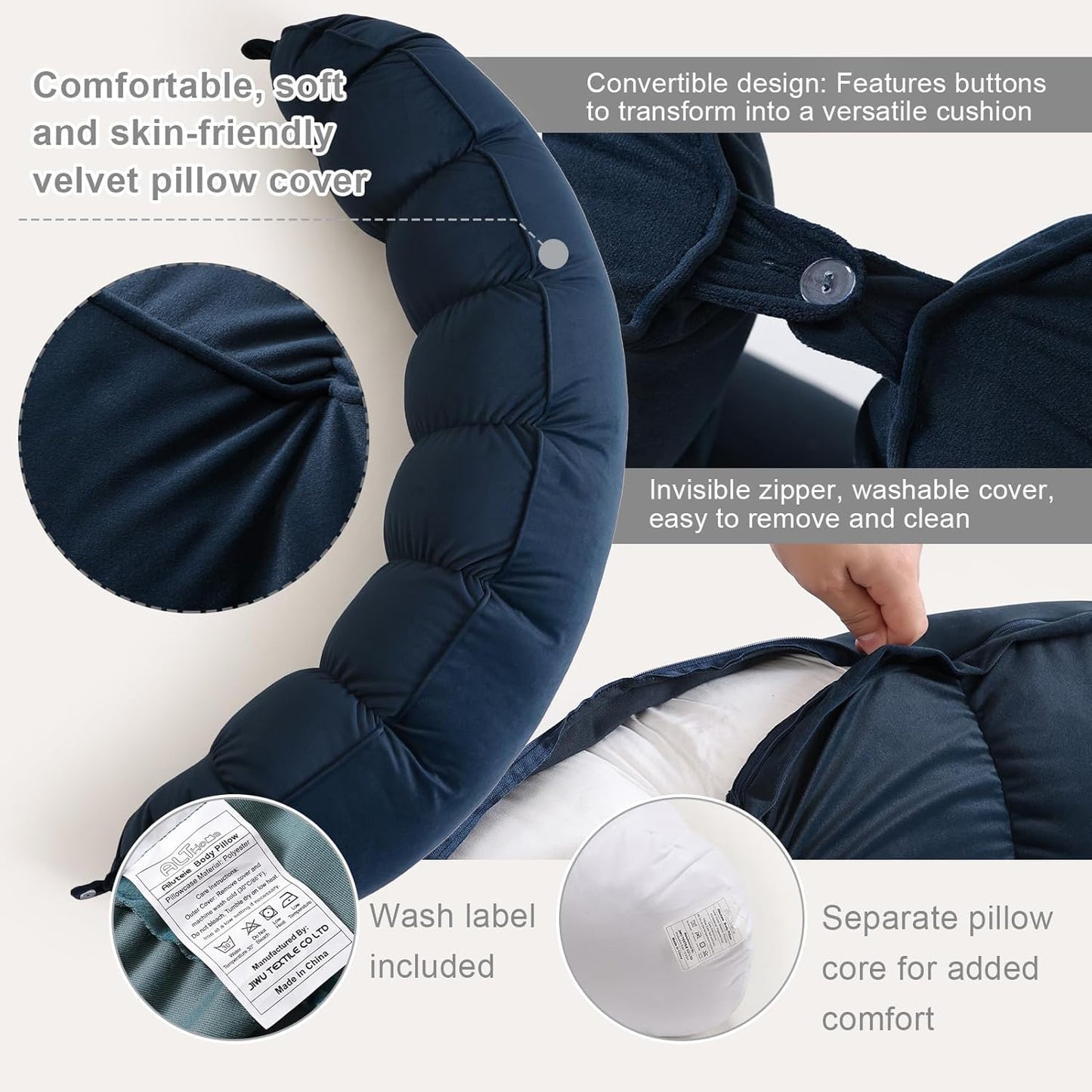 Peallow(Pat. Pend) – Long Round Body Pillow for Adults, Bolster Pillow for Sleeping, Soft and Supportive Pillow for Sleeping & Lumbar Support (Green-White, 29.5")