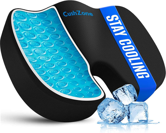 Gel Seat Cushion, Enhanced Memory Foam Cushion for Tailbone Pain, Black | Cooling Gel for Office Chair, U-shaped Design Chair Cushion for Gaming, Car, Wheelchair, Non-Slip Base, Washable Cover