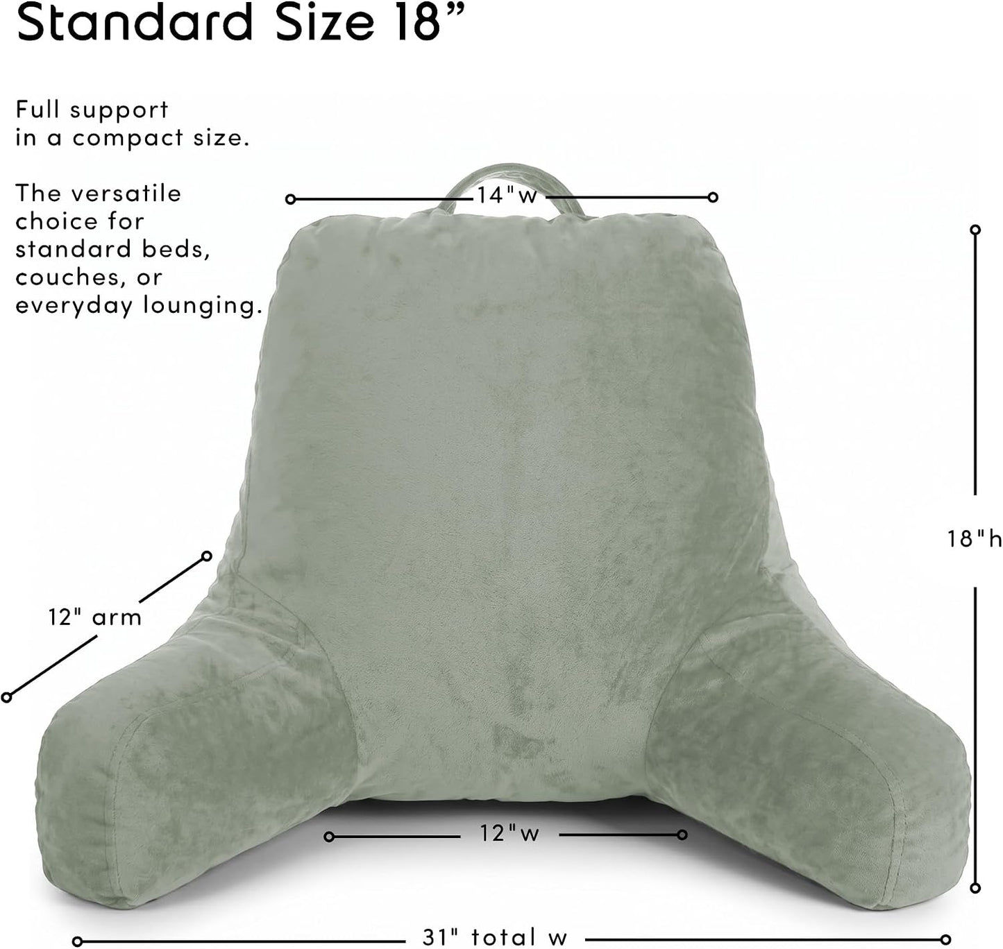 Nestl Reading Pillow with Shredded Memory Foam, Designed for Sitting Up in Bed and Couch, Back and Arms Adjustable Support for Adult & Teens Backrest Pillows for Reading, with Washable Cover Dark Grey