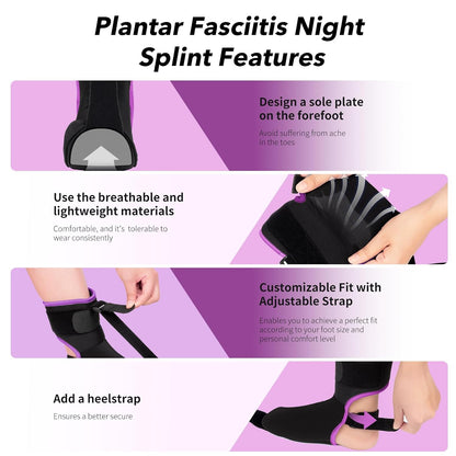 Plantar Fasciitis Night Splint Sock with Massage Ball for Tension Relief, Alleviate Pain from Plantar Fasciitis, Arch Pain, Heel Spur, Foot-drop and Achilles Tendonitis, Soft and Comfortable Foot Brace for Men and Women, Large-Black