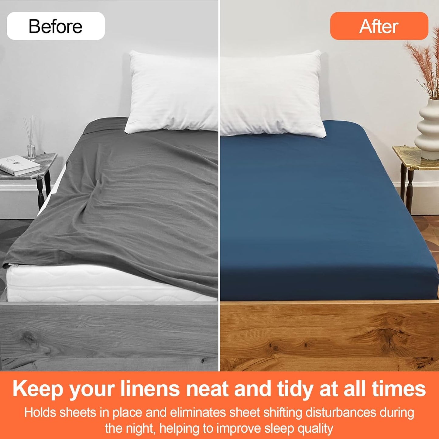 vivinin 8 Pcs Sheet Straps with Metal Clips, Triangle Bed Sheet Straps Adjustable, Fitted Sheet Straps Non Slip, Bed Sheet Clips for Bed Sheets,Sofa Cushion, Tablecloths