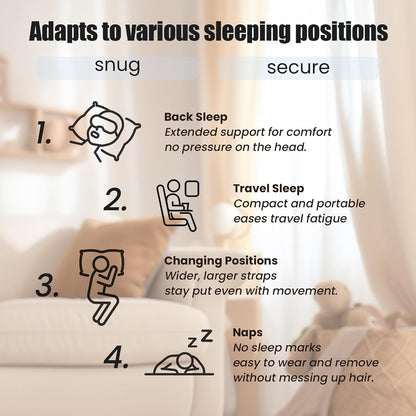 100% Blackout Sleep Mask for Side Sleepers &Travel | Zero Pressure Design, Dual-Sided Cooling/Warm Memory Foam, Adjustable Head Strap | Quiet Hook & Loop Closure