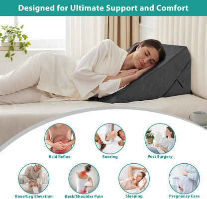 Bedluxe Wedge Pillow Headboard, 3PCS Orthopedic Bed Wedge Pillows Set for After Surgery, Adjustable Pillow Wedge for Acid Reflux&Back Pain Relief, Sleeping, Back Pillow for Bed Sitting Up, White/Grey