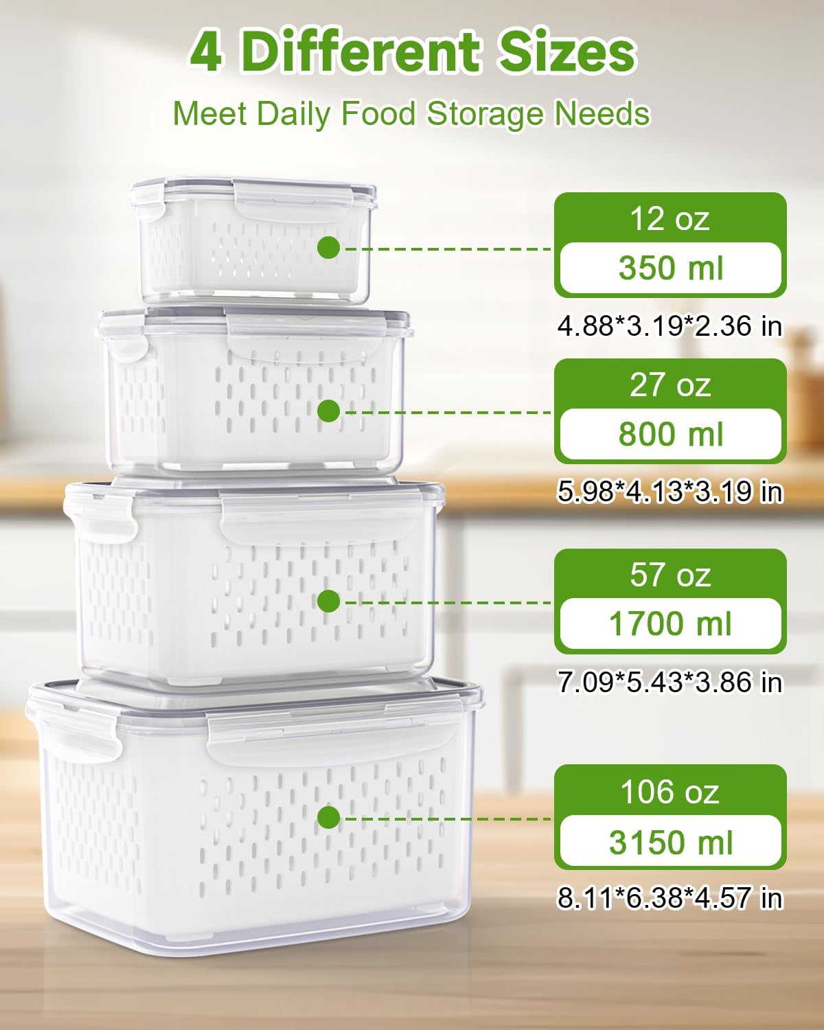 5 Pack Fruit Storage Containers for Fridge Berry Keeper Produce Saver | Leak-proof Food Container Set with Colander Veggie Keep Fresh BPA Free Plastic Refrigerator Organizer Freezer Dishwasher Safe