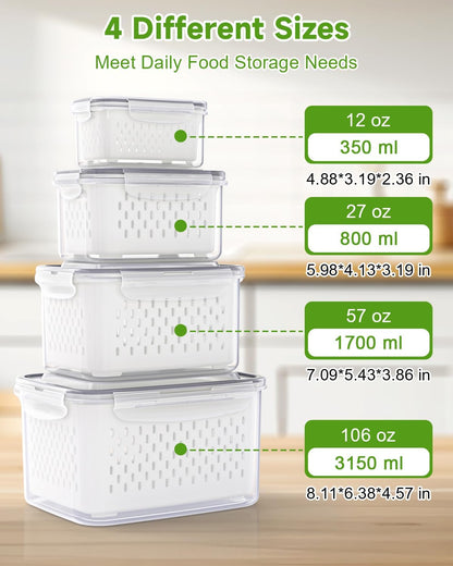 5 Pack Fruit Storage Containers for Fridge Berry Keeper Produce Saver | Leak-proof Food Container Set with Colander Veggie Keep Fresh BPA Free Plastic Refrigerator Organizer Freezer Dishwasher Safe