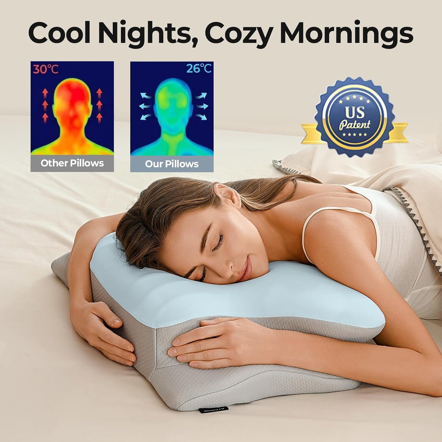Ylekto Cervical Neck Pillow for Pain Relief - Contour Memory Foam Pillows | Ergonomic Pillow for Sleeping, Side Sleeper Pillow for Neck Support, Bed Pillow for Side Back Stomach Sleepers (Blue & Grey)