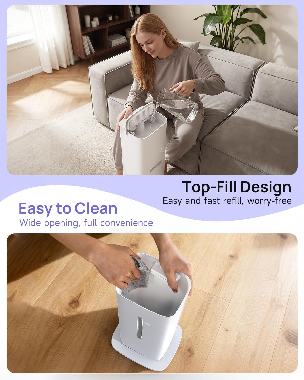 Humidifier Large Room, 2.1Gal/8L Cool Mist Humidifiers for Bedroom 500 sq ft, Humidifiers for Home with Essential Oil Diffuser, Top Fill Quiet Humidifier for Baby Nursery Office Plants, Black