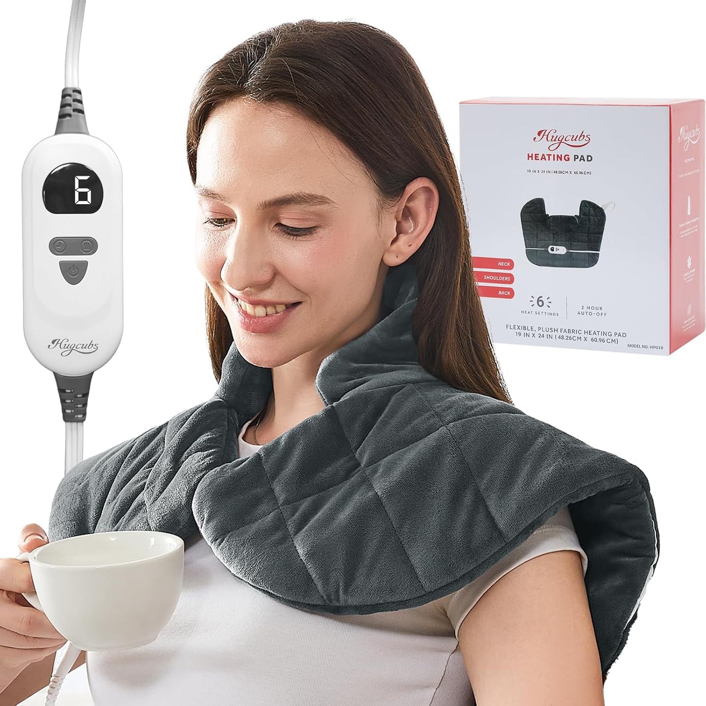 Weighted Heating Pad for Neck, Shoulder & Back Pain Relief FSA Eligible HSA | weighted heat therapy pad with fast heating for muscle relaxation, period cramps, and soothing neck, shoulder and back pain.