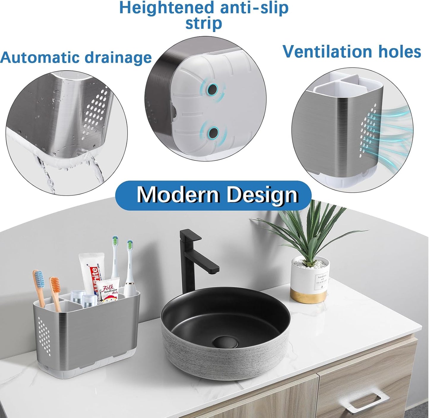 Toothbrush Holders for Bathrooms, Electric Toothbrush and Toothpaste Holder with Adjustable Dividers and Drainage, Kids Toothbrush Organizer for Bathroom Countertop | 5 Slots Toothbrush Organizer with Adjustable Dividers and Drainage, for Bathroom