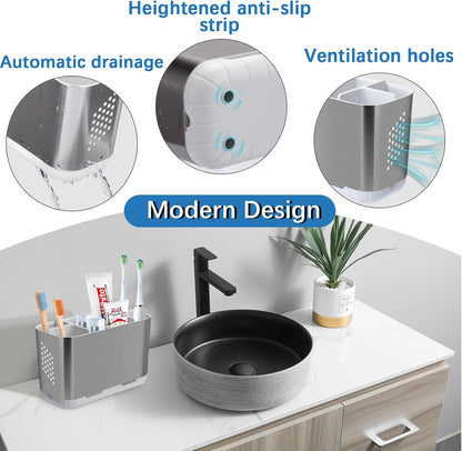 Toothbrush Holders for Bathrooms, Electric Toothbrush and Toothpaste Holder with Adjustable Dividers and Drainage, Kids Toothbrush Organizer for Bathroom Countertop | 5 Slots Toothbrush Organizer with Adjustable Dividers and Drainage, for Bathroom