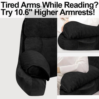 Reading Pillow for Bed with Arms, Back Support, Memory Foam（Grey Black）